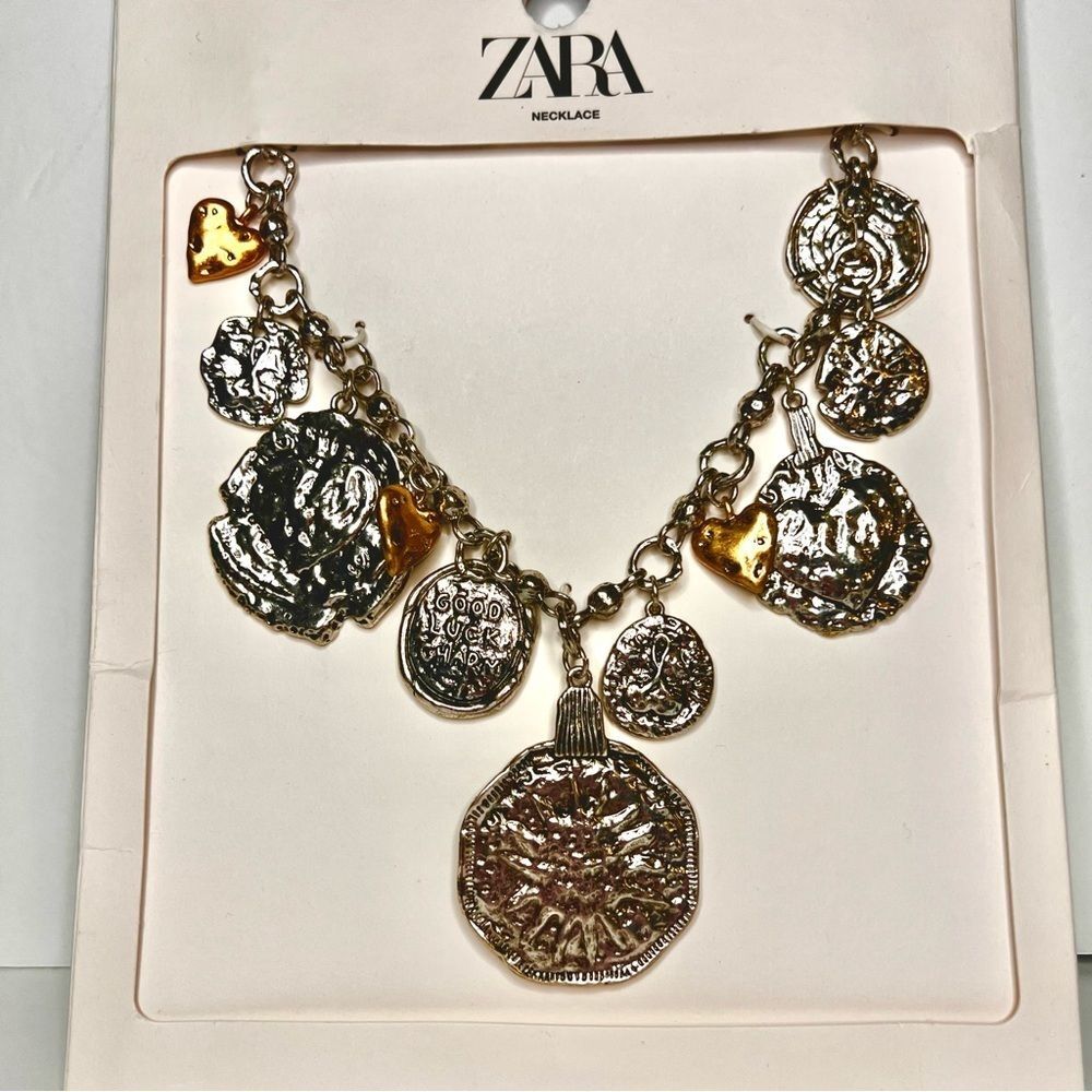 ZARA Heart Medallion Coin Charm Necklace -Silver/gold NWT - Picture 5 of 8